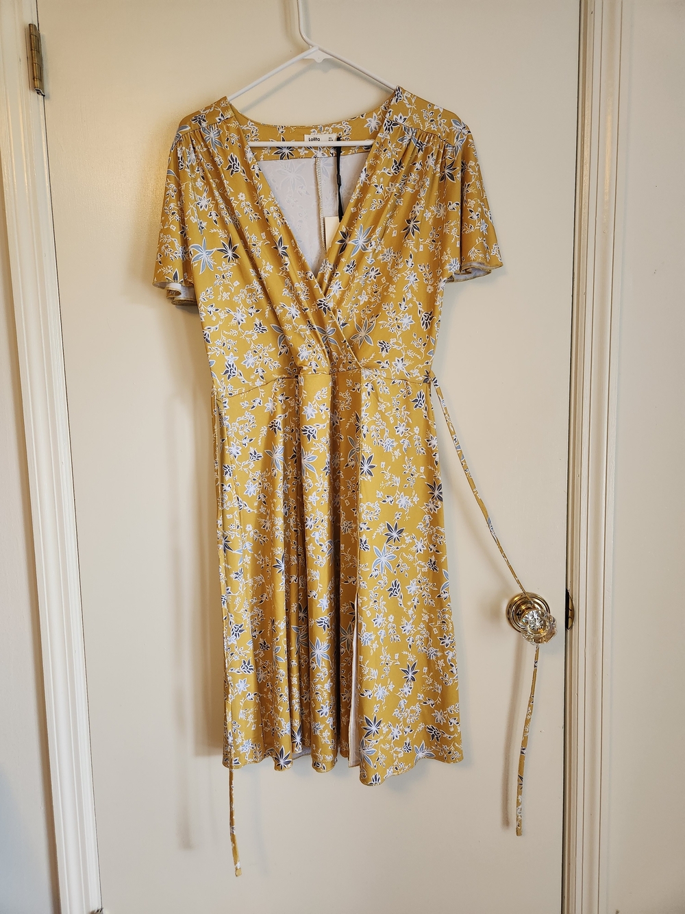 Lolita Ochre Floral Midi Wrap Style Dress Size 14 NWT Tie Waist
